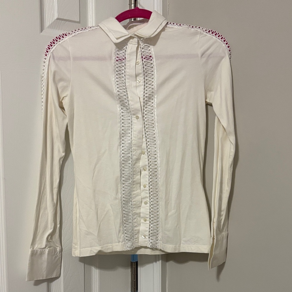 Anne Fontaine Ivory Blouse with Fuchsia Accent